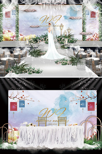 鲜花背景婚礼舞台背景板