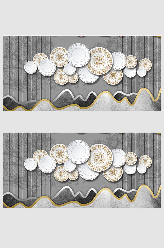 花瓷风格盘子背景元素