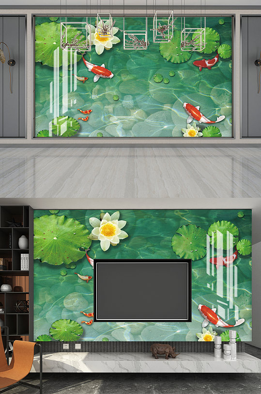 绿色质感影视墙设计-众图网