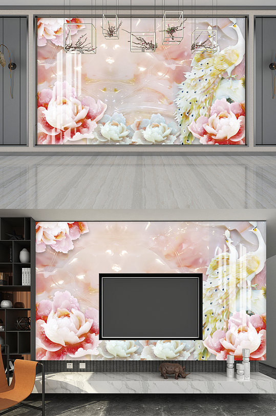 粉色唯美影视墙展板设计-众图网