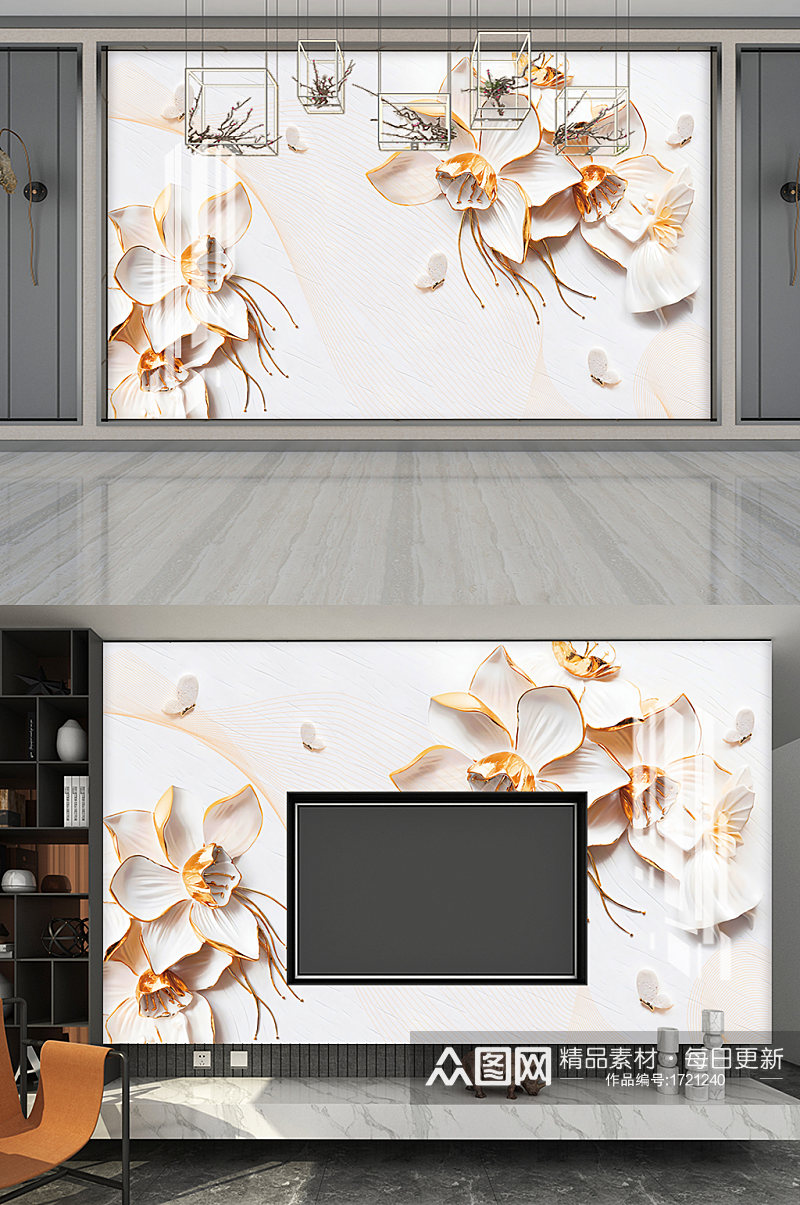 创意花卉立体感影视墙展板设计素材