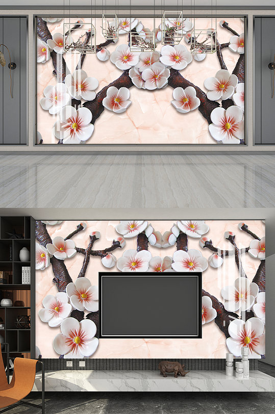 创意质感花卉质感影视墙展板设计