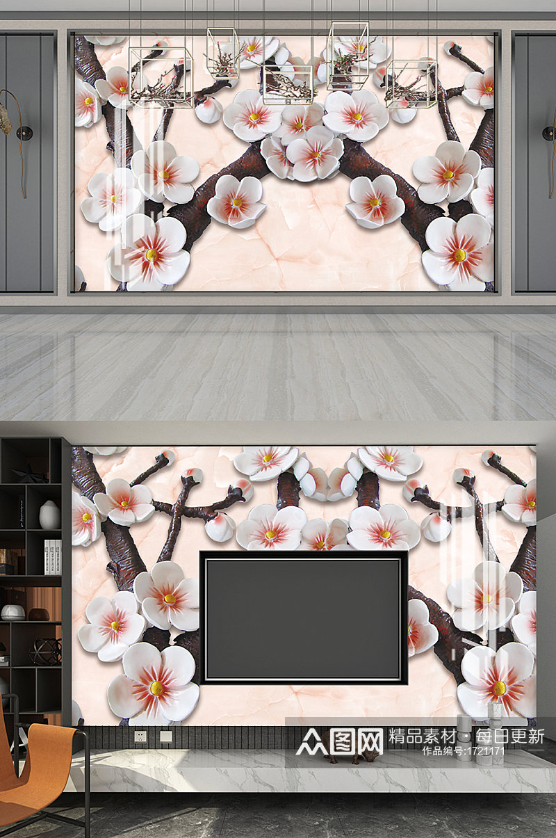 创意质感花卉质感影视墙展板设计素材