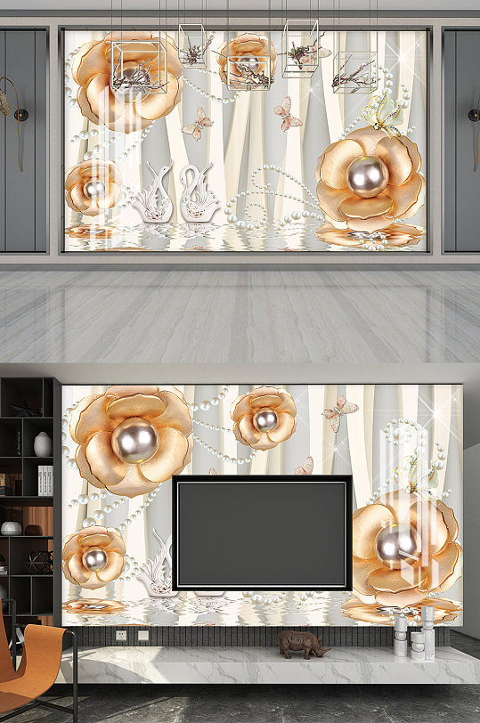 创意大气质感花朵立体感影视墙展板设计-众图网