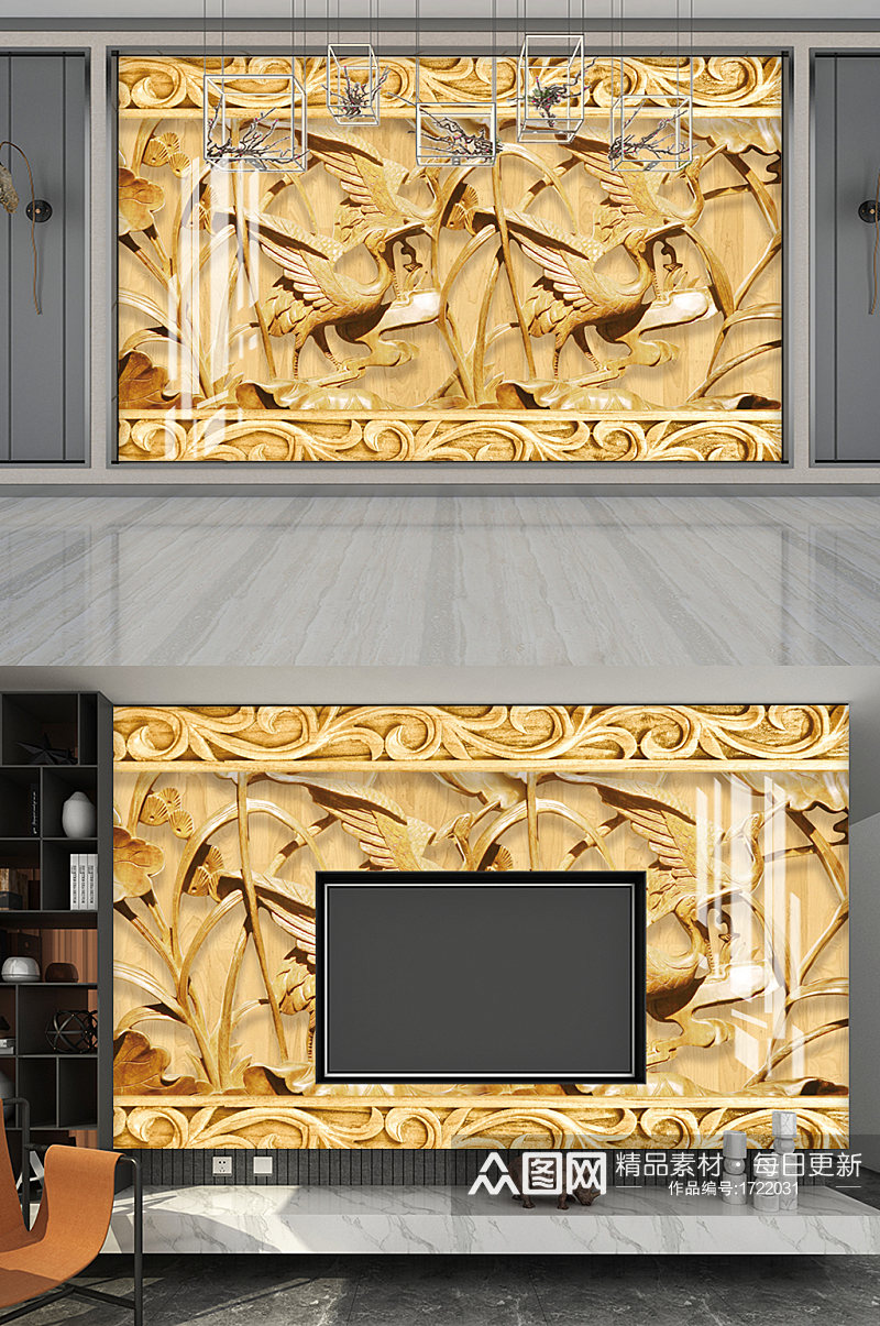 质感金色立体感创意影视墙展板设计素材