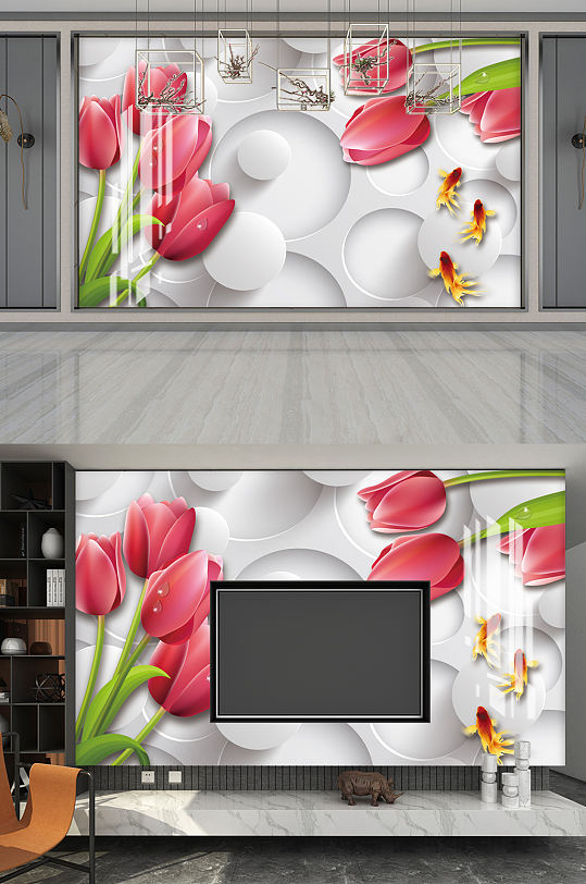 创意大气花朵唯美影视墙设计