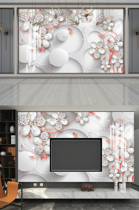 大气质感简约花卉影视墙背景-众图网