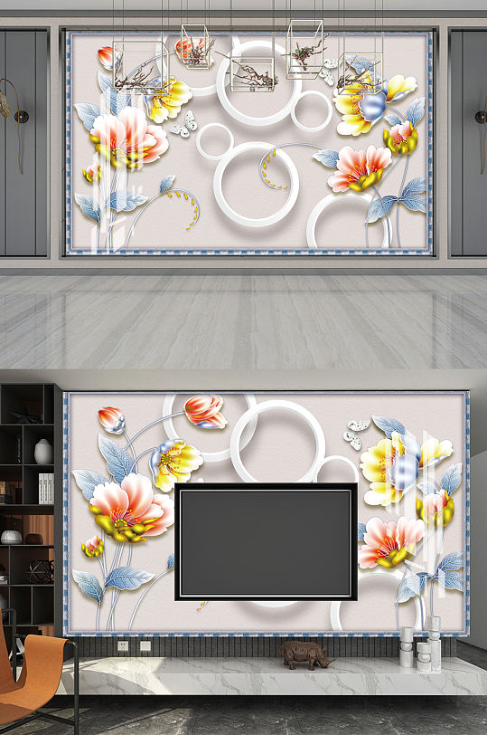 创意质感简约花卉背景影视墙-众图网