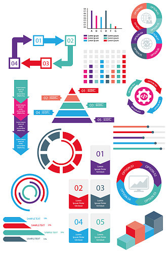 创意彩色矢量可视图设计流程图