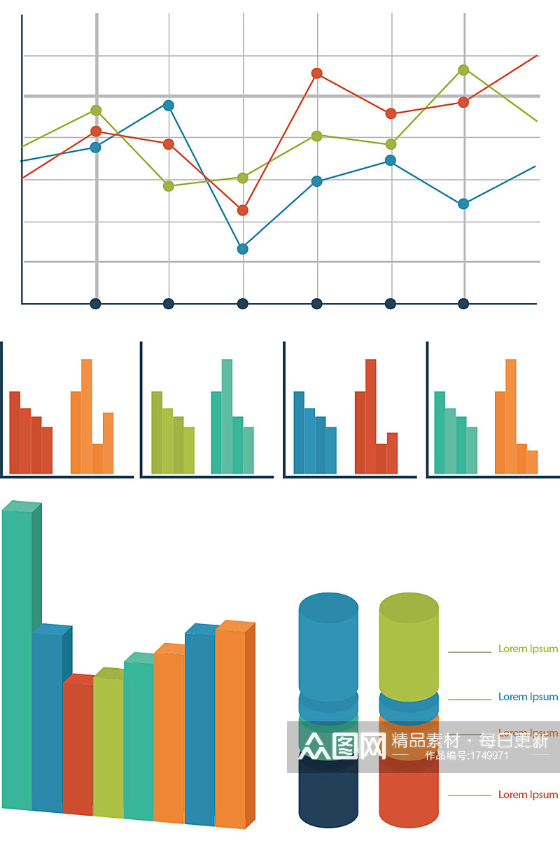 彩色质感可视化折线图设计素材