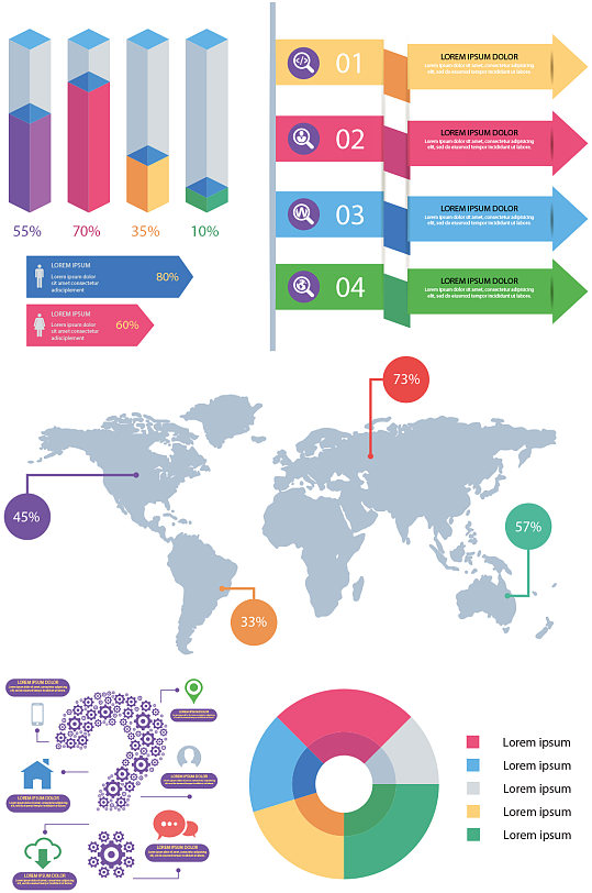 彩色质感可视化百分比流程图