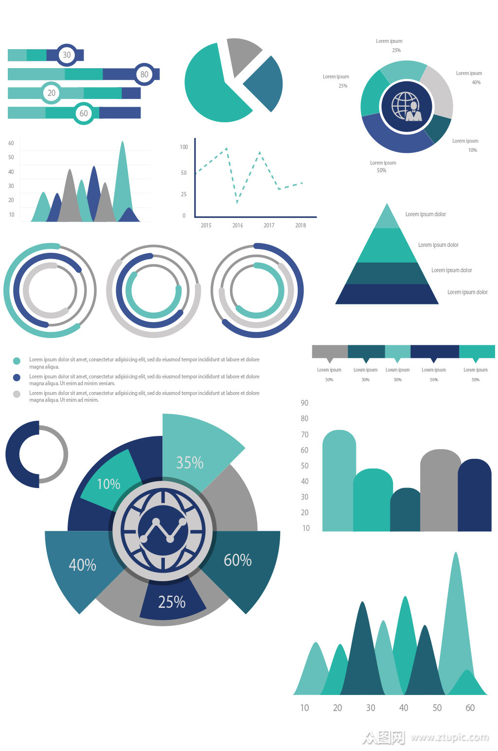 创意矢量科技感信息树状图