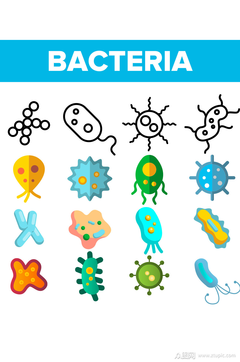 创意矢量病毒细菌细胞彩色图标设计