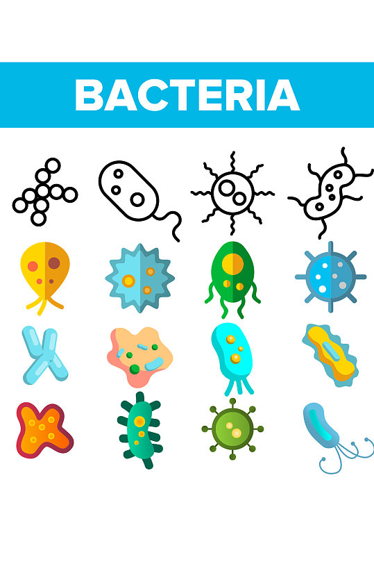 创意矢量病毒细菌细胞彩色图标设计