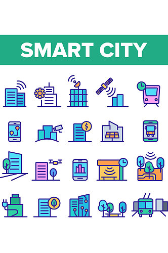 创意城市智能科技彩色矢量APP图标设计
