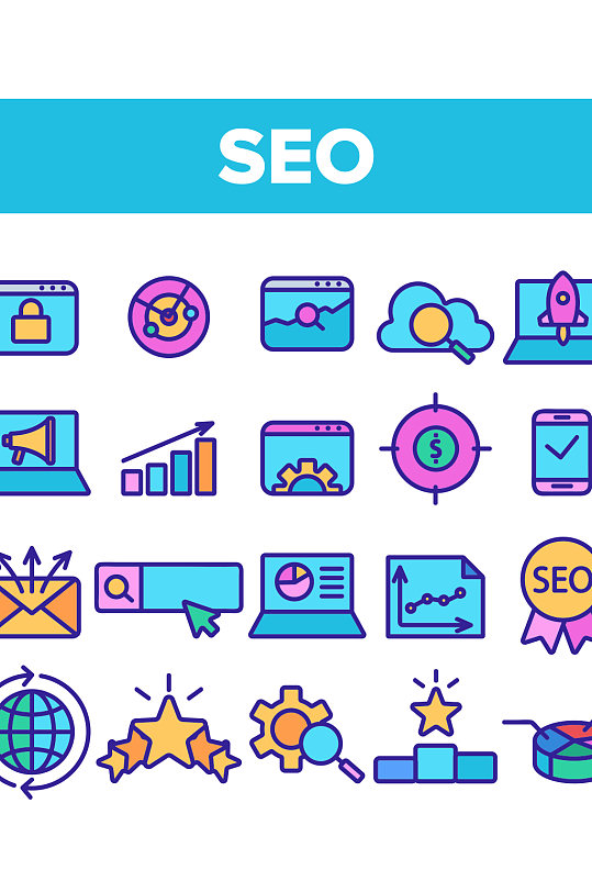 创意彩色矢量办公电脑app图标设计