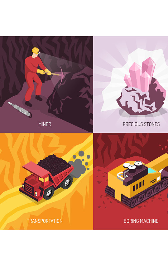 创意矢量挖掘工人质感背景-众图网