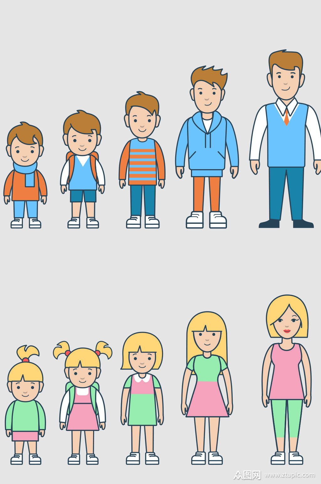 创意矢量质感人物小孩成长人物
