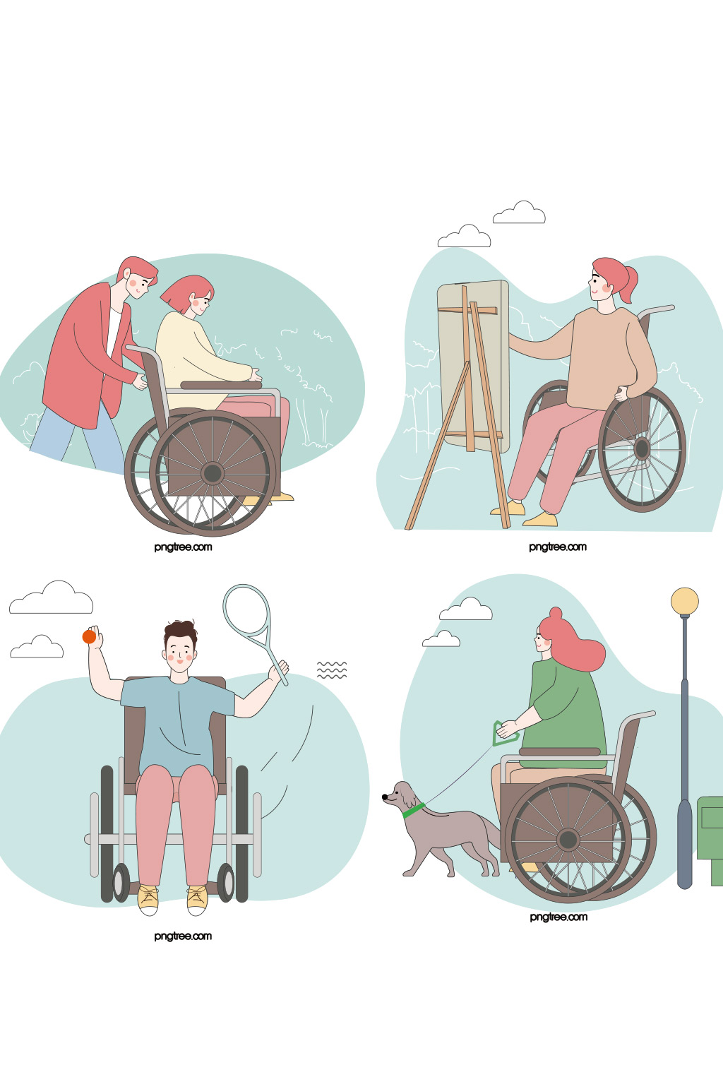 创意扁平化老人轮椅绘画元素设计