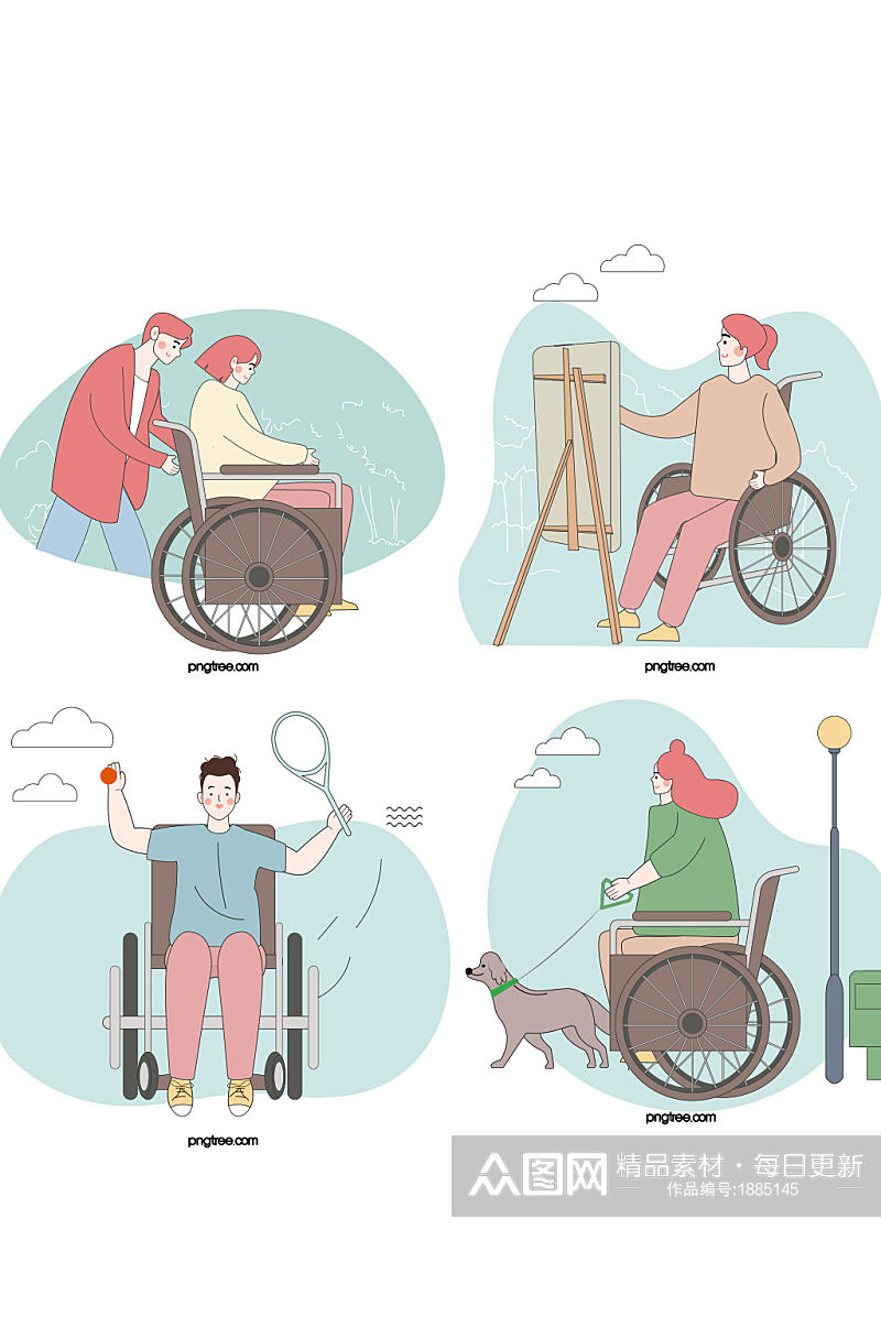 创意扁平化老人轮椅绘画元素设计素材