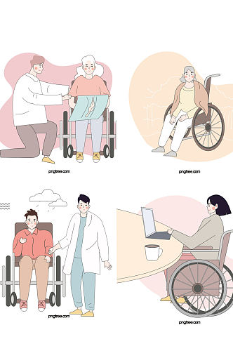 创意扁平化轮椅老人生病办公元素设计 养老院元素