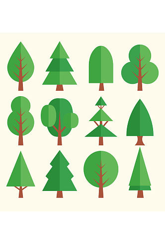 创意质感扁平化绿色卡通树木