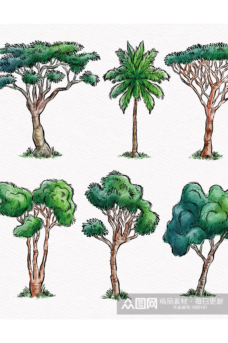 创意质感卡通手绘树木元素设计素材
