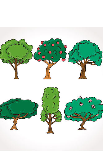 创意质感卡通手绘树木树叶花草元素