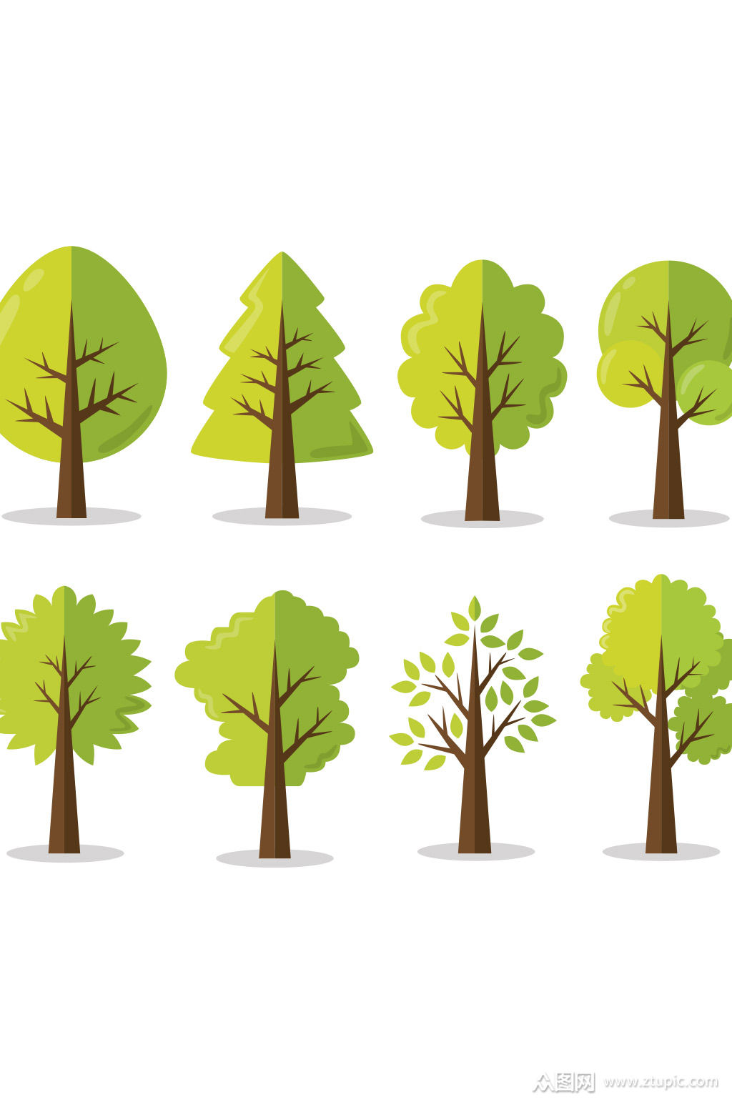 创意质感卡通扁平化树木叶子元素设计