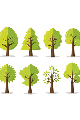 创意质感卡通扁平化树木叶子元素设计