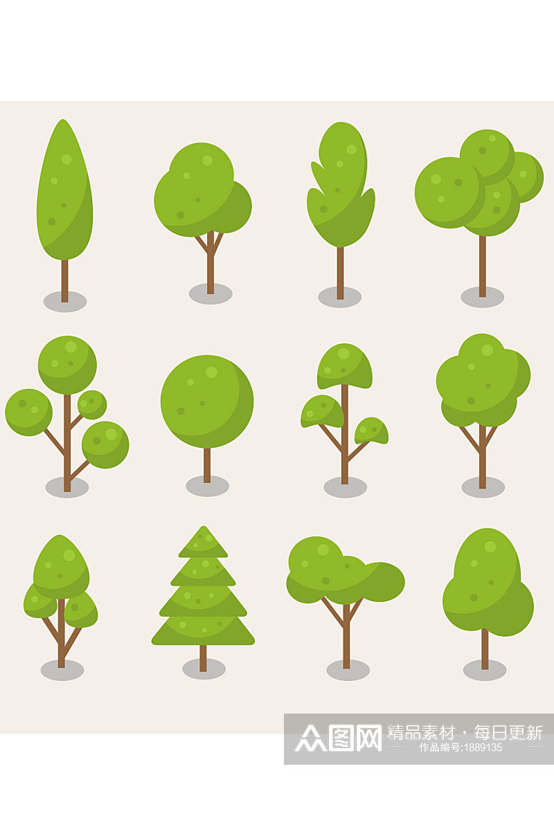 创意质感绿色小树苗树木花草树叶元素设计素材
