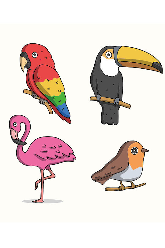 创意质感卡通火烈鸟彩色小鸟元素设计