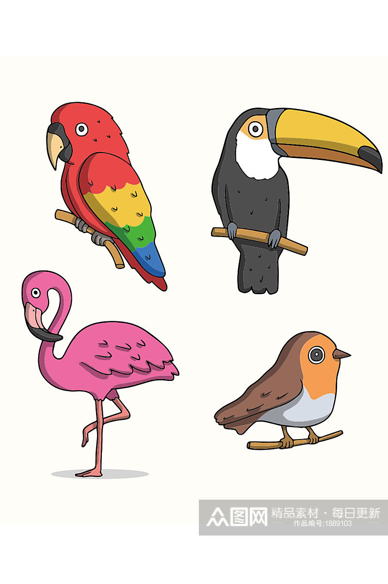 创意质感卡通火烈鸟彩色小鸟元素设计素材