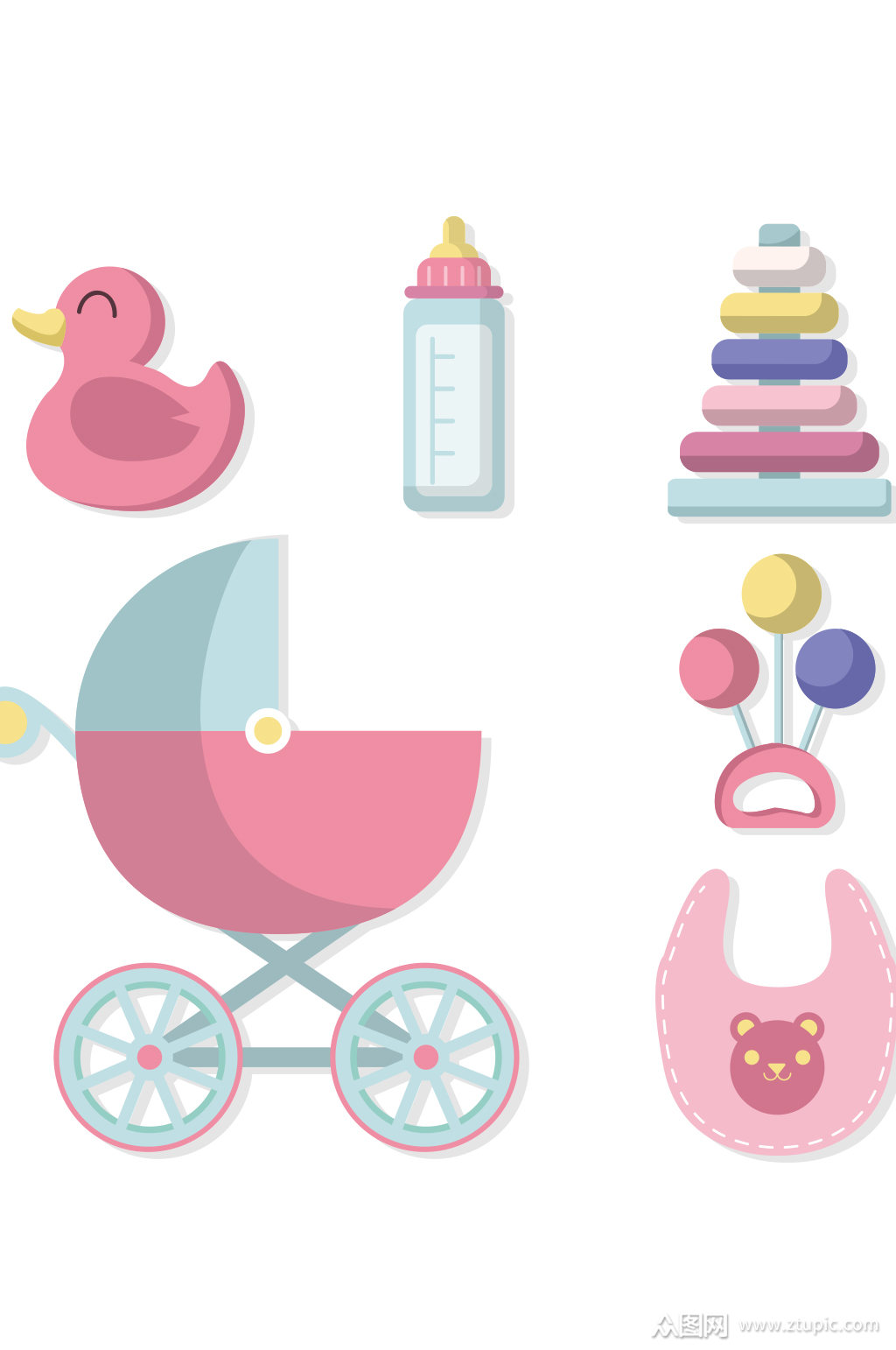 创意质感矢量粉色母婴用品素材