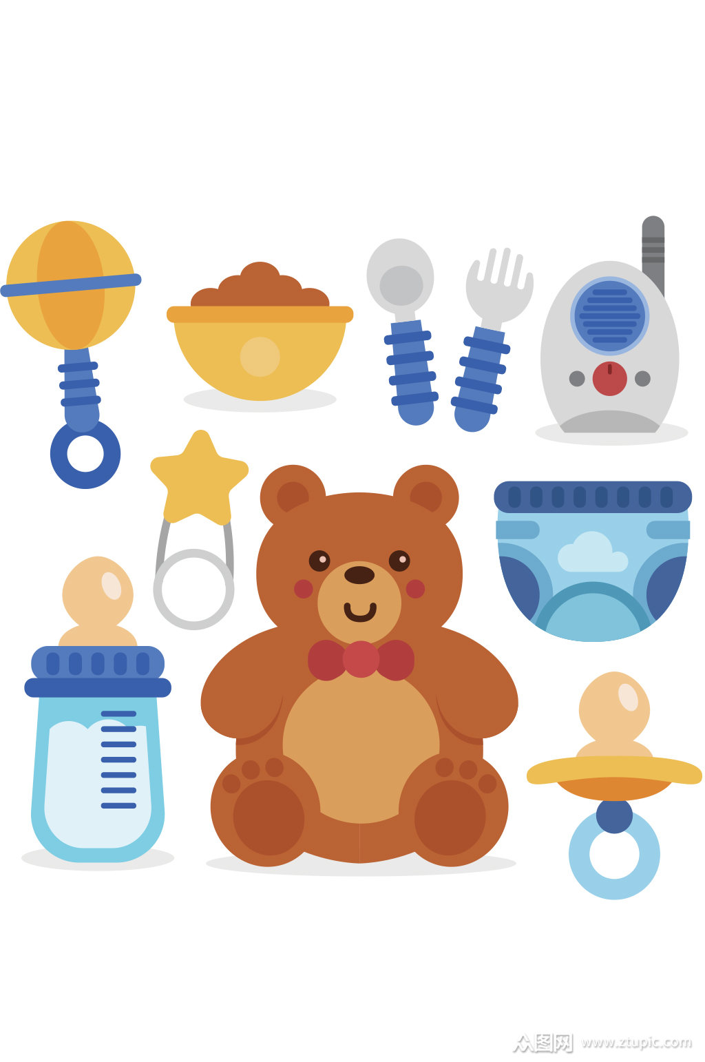 母婴用品玩具熊奶嘴奶瓶设计素材