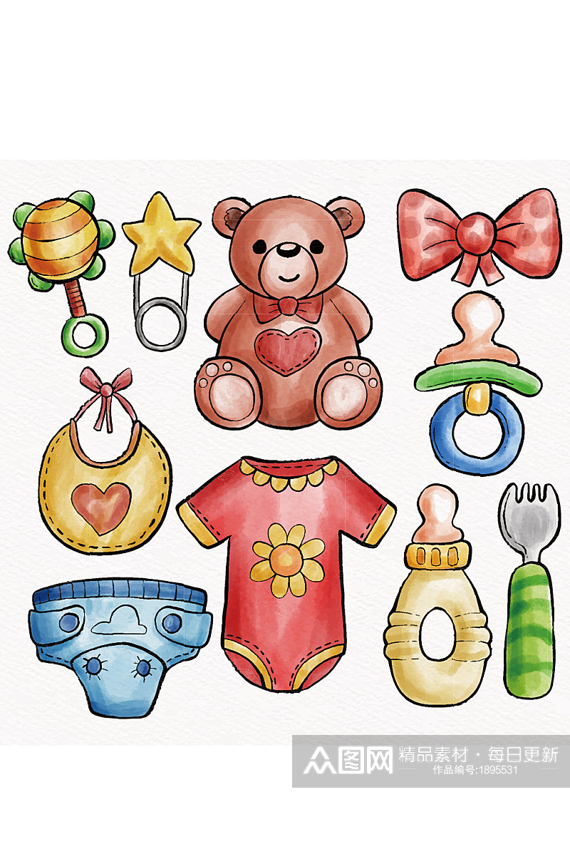 创意母婴用品玩具熊衣服奶嘴设计素材