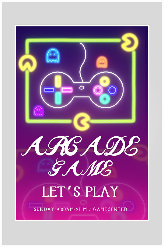 创意质感游戏游戏机霓虹灯海报