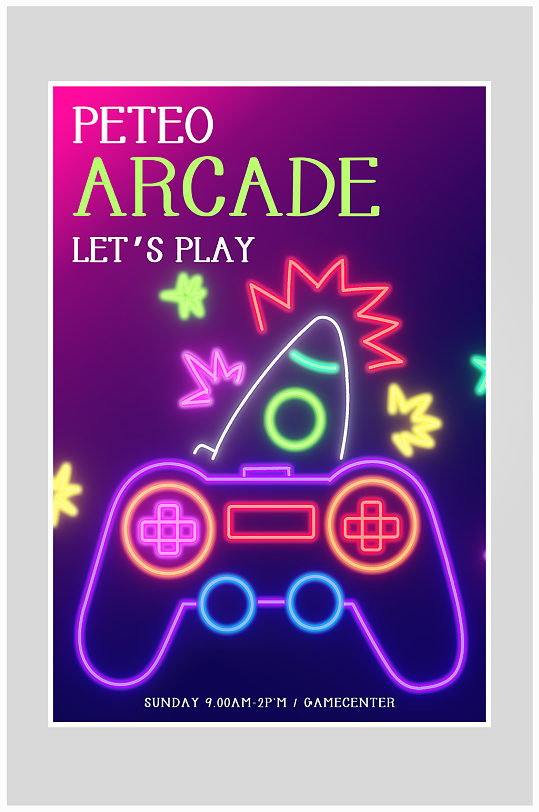 创意质感霓虹效果游戏机游戏海报设计