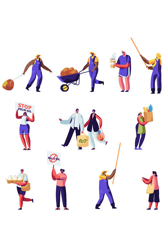 创意质感扁平化工人干活工地元素-众图网