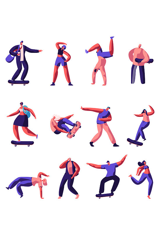 创意质感扁平化滑板少年运动健身元素