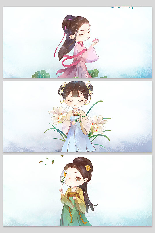 创意质感唯美古风美女卡通背景