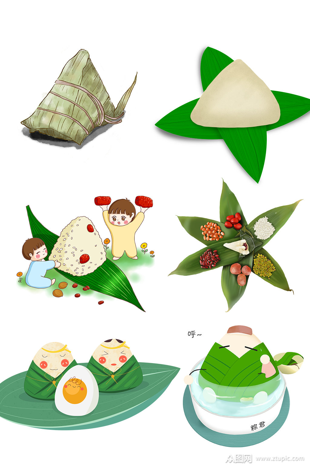 创意质感粽子赛龙舟端午节元素素材