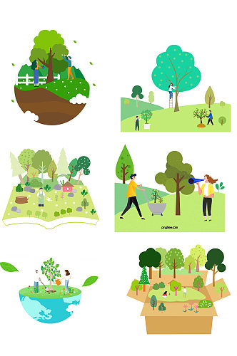 创意质感绿色植树种树元素 植树节设计元素