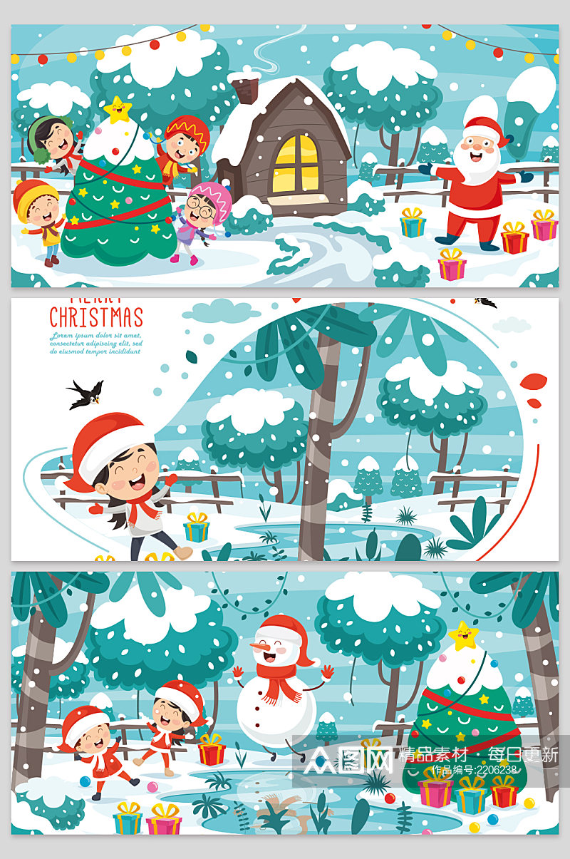 创意矢量圣诞节圣诞老人下雪背景设计素材