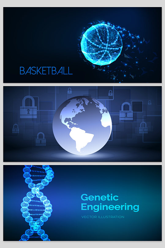创意矢量科技线条篮球基因分子背景