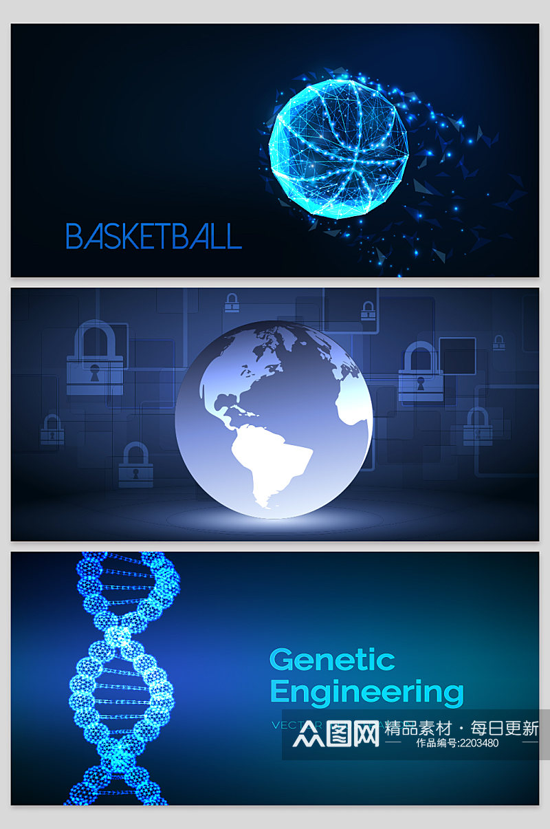 创意矢量科技线条篮球基因分子背景素材