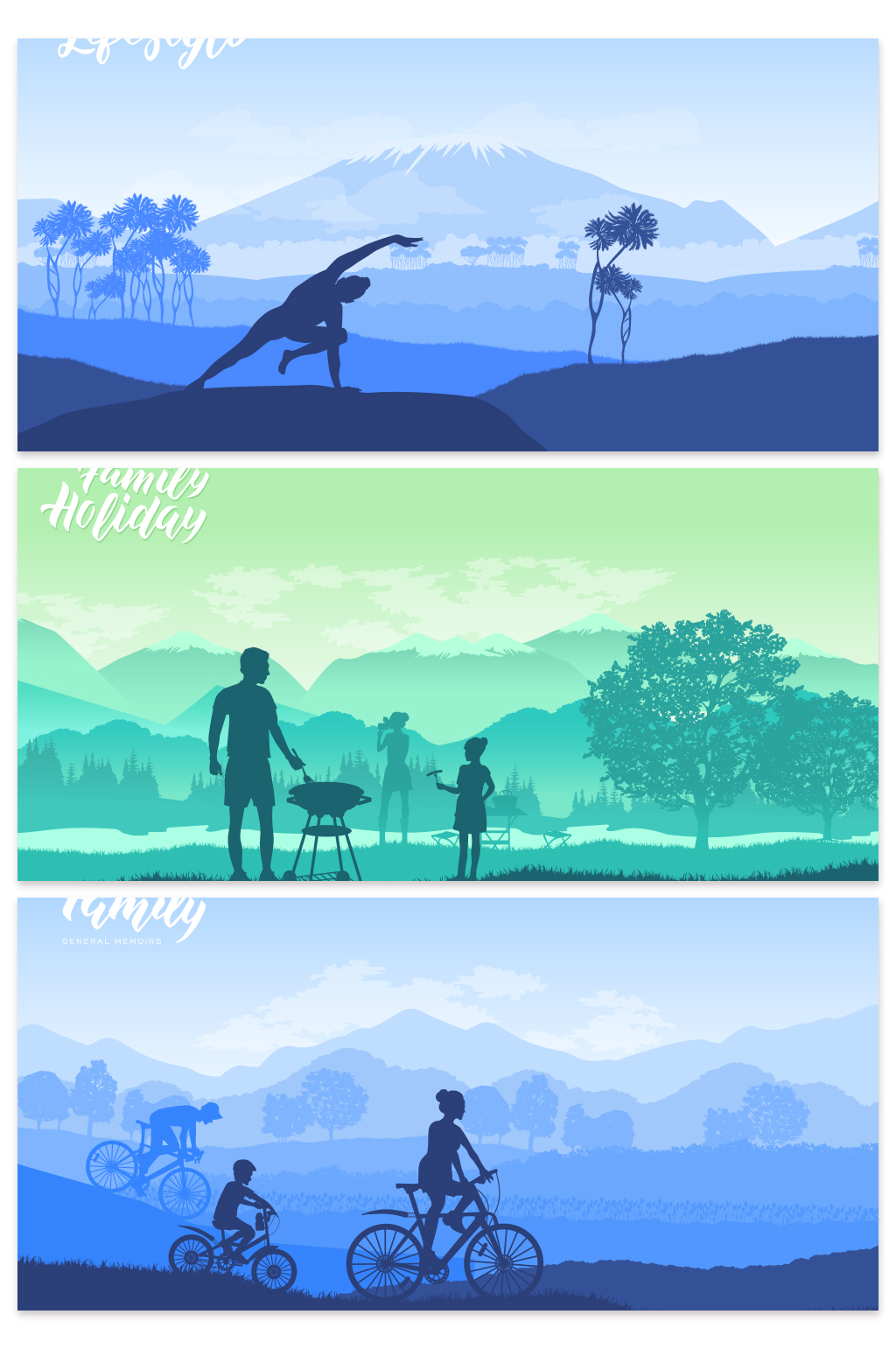 创意质感剪影山脉绿色背景设计