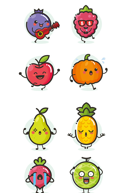 创意质感卡通蔬菜蓝莓草莓菠萝元素