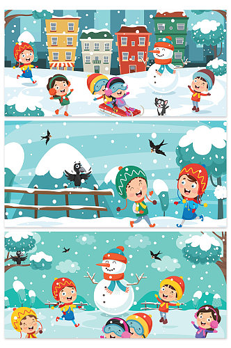 创意质感下雪堆雪人玩耍背景设计