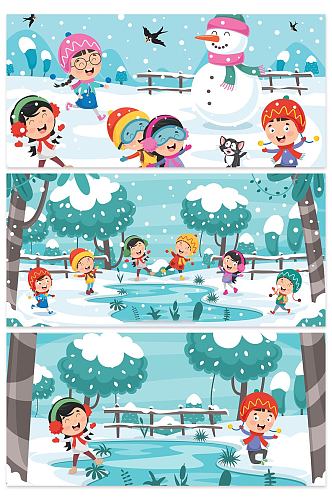 创意质感卡通下雪玩耍背景设计